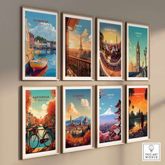 Plymouth Travel Poster displayed among other iconic city travel posters in stylish wall decor.