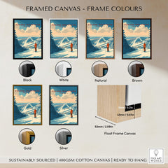 Pocono Mountains Ski Print framed canvas with various frame colors including black, white, natural, brown, gold, and silver.