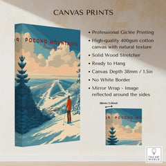 Pocono Mountains Ski Print showcasing a scenic landscape with professional giclée printing and a solid wood stretcher.