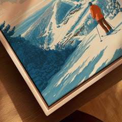 Pocono Mountains Ski Print featuring a skier overlooking the snowy slopes of the Pocono Mountains in Pennsylvania.