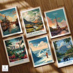 Pocono Mountains Ski Print featured among travel posters of Venice, The Highlands, Singapore, Paris, and Sri Lanka.