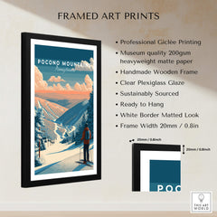 Pocono Mountains Ski Wall Art Print showcasing a framed Giclée print with vibrant skiing imagery and quality design.