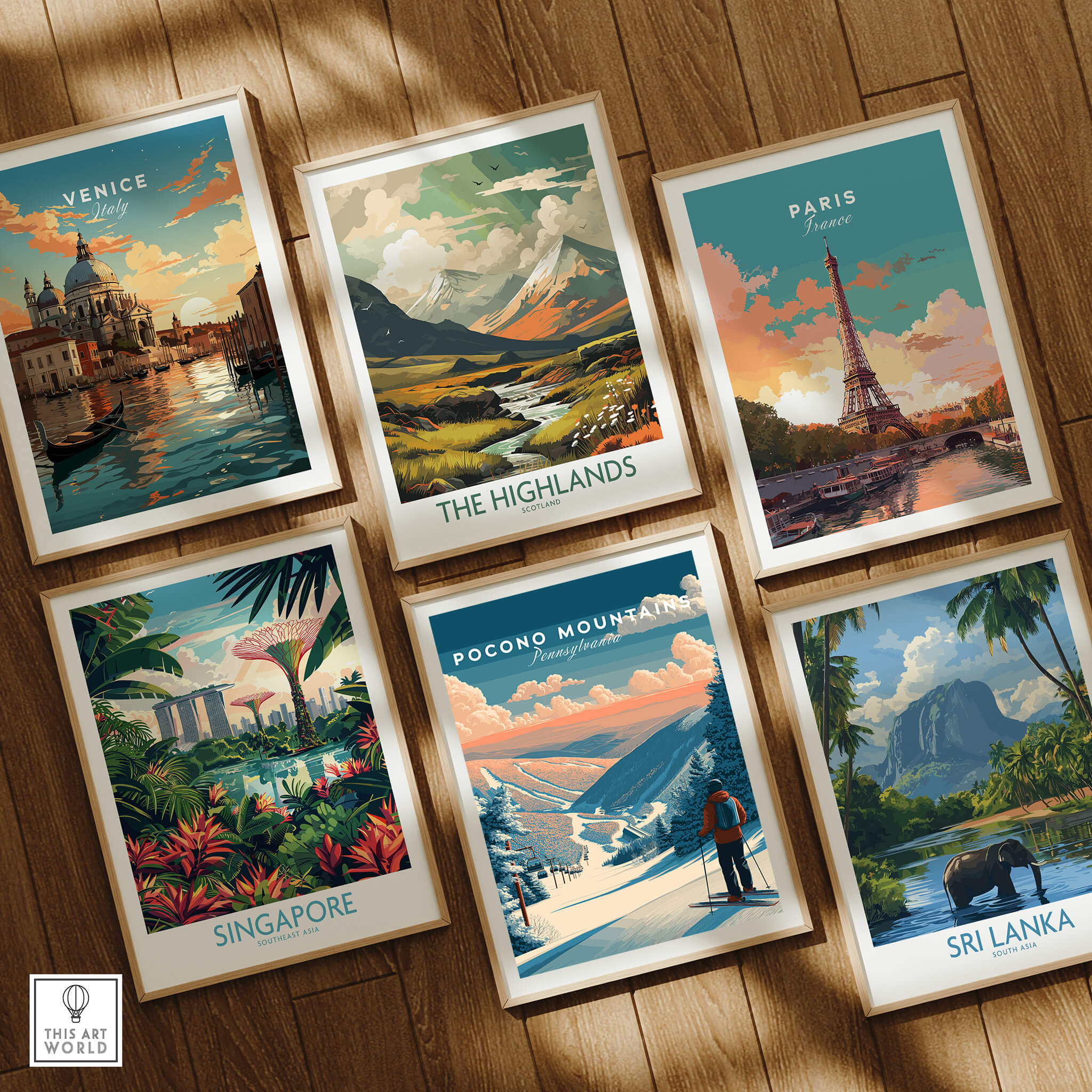 Pocono Mountains Ski Wall Art Print beautifully displayed among travel-themed art prints.