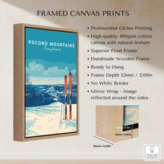 Pocono Mountains Pennsylvania Ski Resort Poster - Winter Sports Scenery Print framed canvas with wooden frame and vibrant colors.