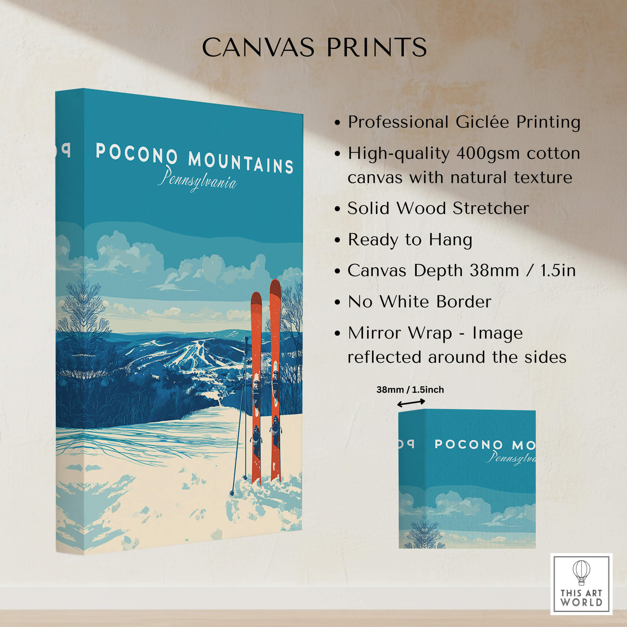 Pocono Mountains Pennsylvania Ski Resort Poster - Winter Sports Scenery Print on high-quality canvas