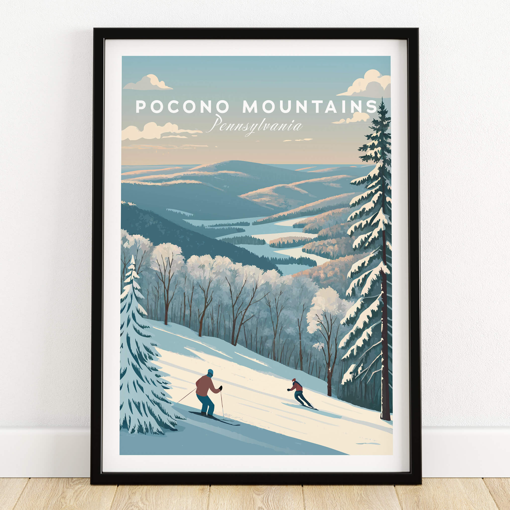 Pocono Mountains Pennsylvania Ski Run Poster - Winter Mountain Art Print featuring a scenic winter ski run landscape.