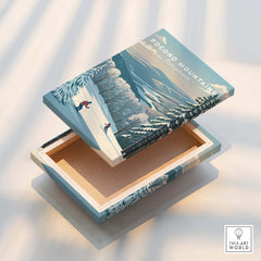 Pocono Mountains Pennsylvania Ski Run Poster - Winter Mountain Art Print design on open box with winter landscape.