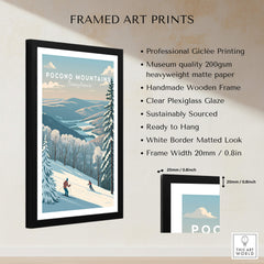 Pocono Mountains Pennsylvania Ski Run Poster - Winter Mountain Art Print in a sleek black frame with clear glaze.