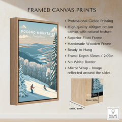 Pocono Mountains Pennsylvania Ski Run Poster - Winter Mountain Art Print framed with wooden frame and giclée printing.
