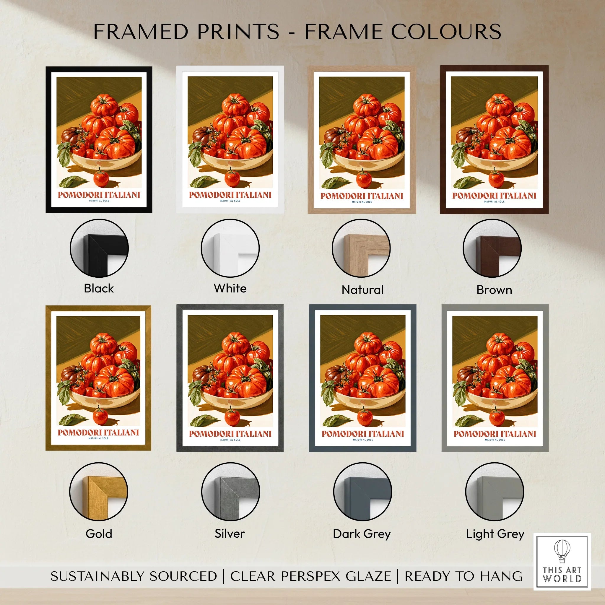 Italian Tomatoes Kitchen Wall Art - framed print colour options