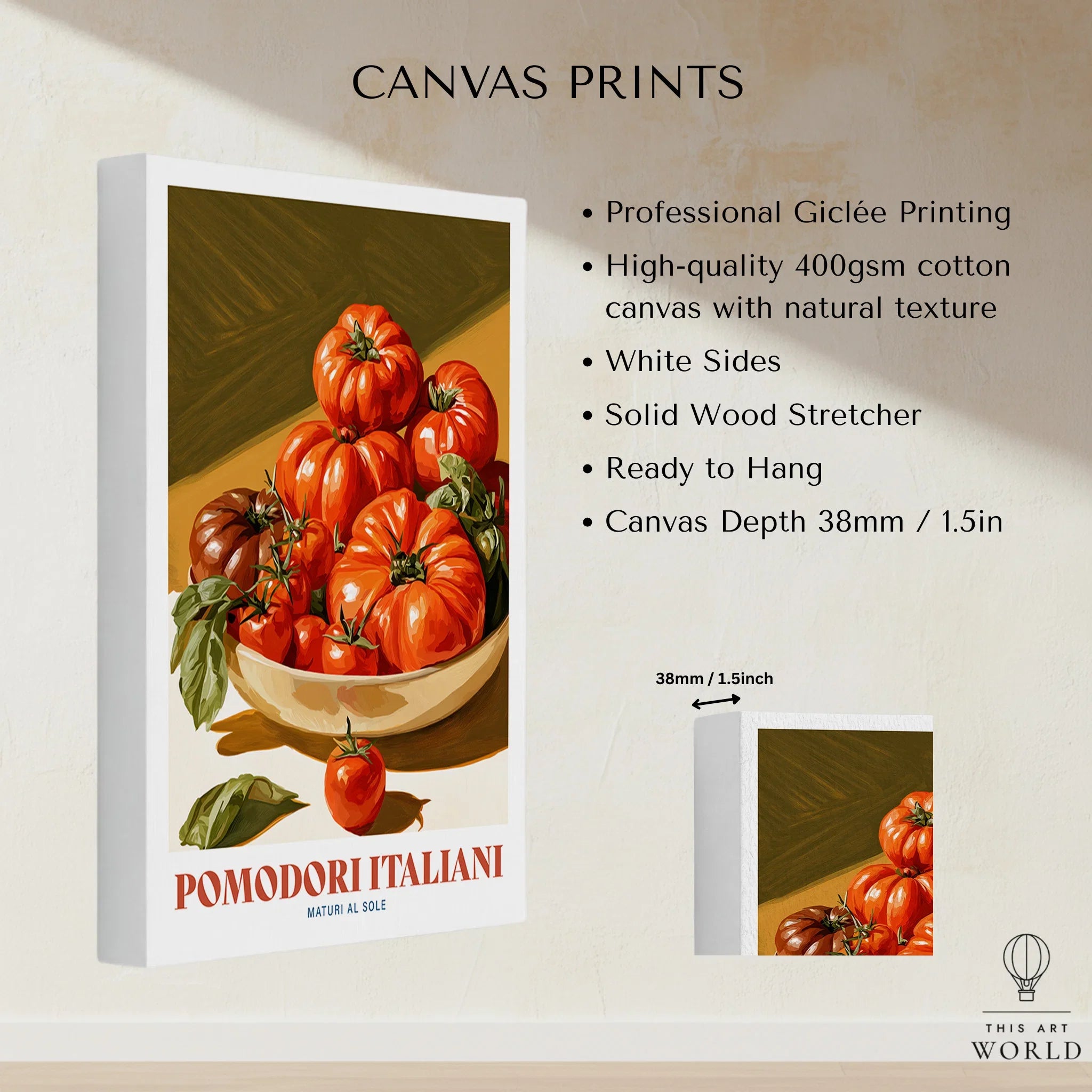 Italian Tomatoes Kitchen Wall Art - canvas print stretched cotton canvas details