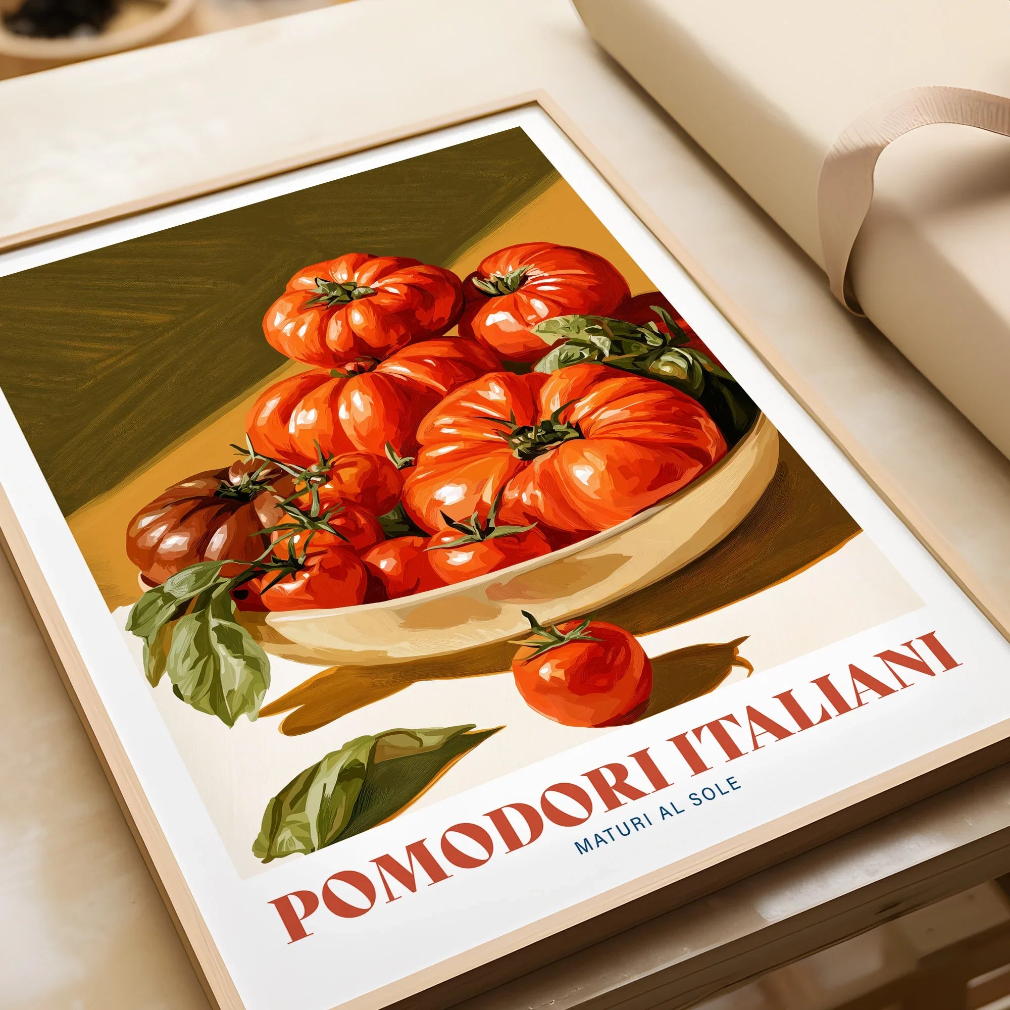 Italian Tomatoes Kitchen Wall Art - framed art print closeup gift unwrapped natural frame