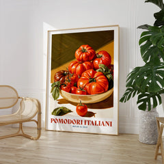 Italian Tomatoes Kitchen Wall Art - large framed print room setting chair plant