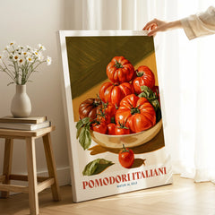 Italian Tomatoes Kitchen Wall Art - canvas print mirror edge hand holding room setting