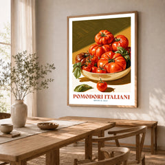 Italian Tomatoes Kitchen Wall Art - dining room framed print natural wood frame mockup ThisArtWorld
