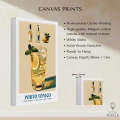 Porto Tonico Portuguese Cocktail Poster - canvas print stretched cotton canvas details