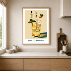 Porto Tonico Portuguese Cocktail Poster - neutral kitchen single frame mockup This Art World