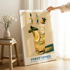 Porto Tonico Portuguese Cocktail Poster - canvas print mirror edge hand holding room setting