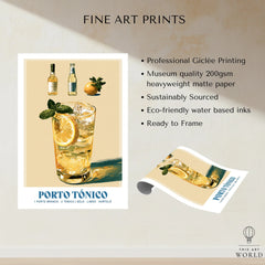 Porto Tonico Portuguese Cocktail Poster - fine art print unframed quality details