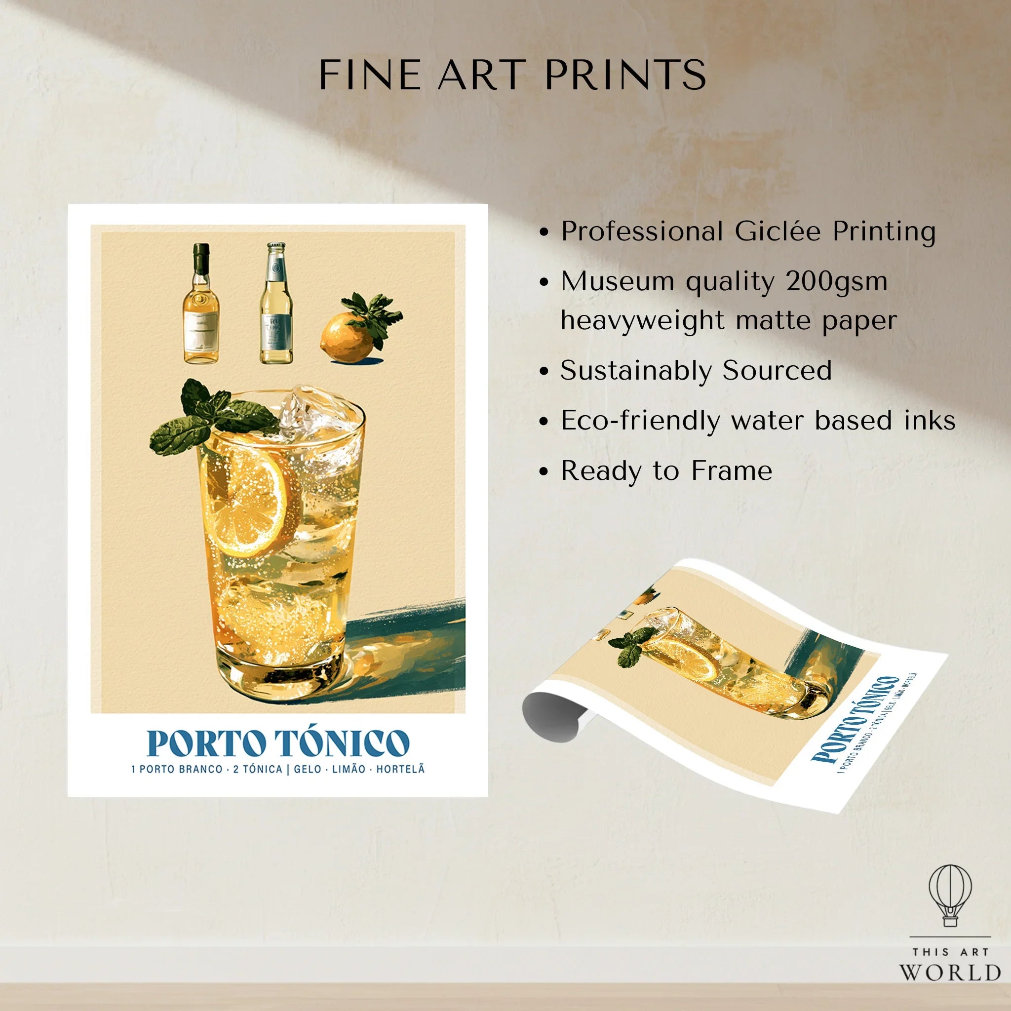 Porto Tonico Portuguese Cocktail Poster - fine art print unframed quality details