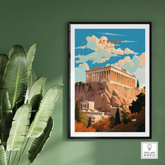Athens Greece travel poster print featuring the Acropolis, perfect for home decor and gallery wall inspiration.
