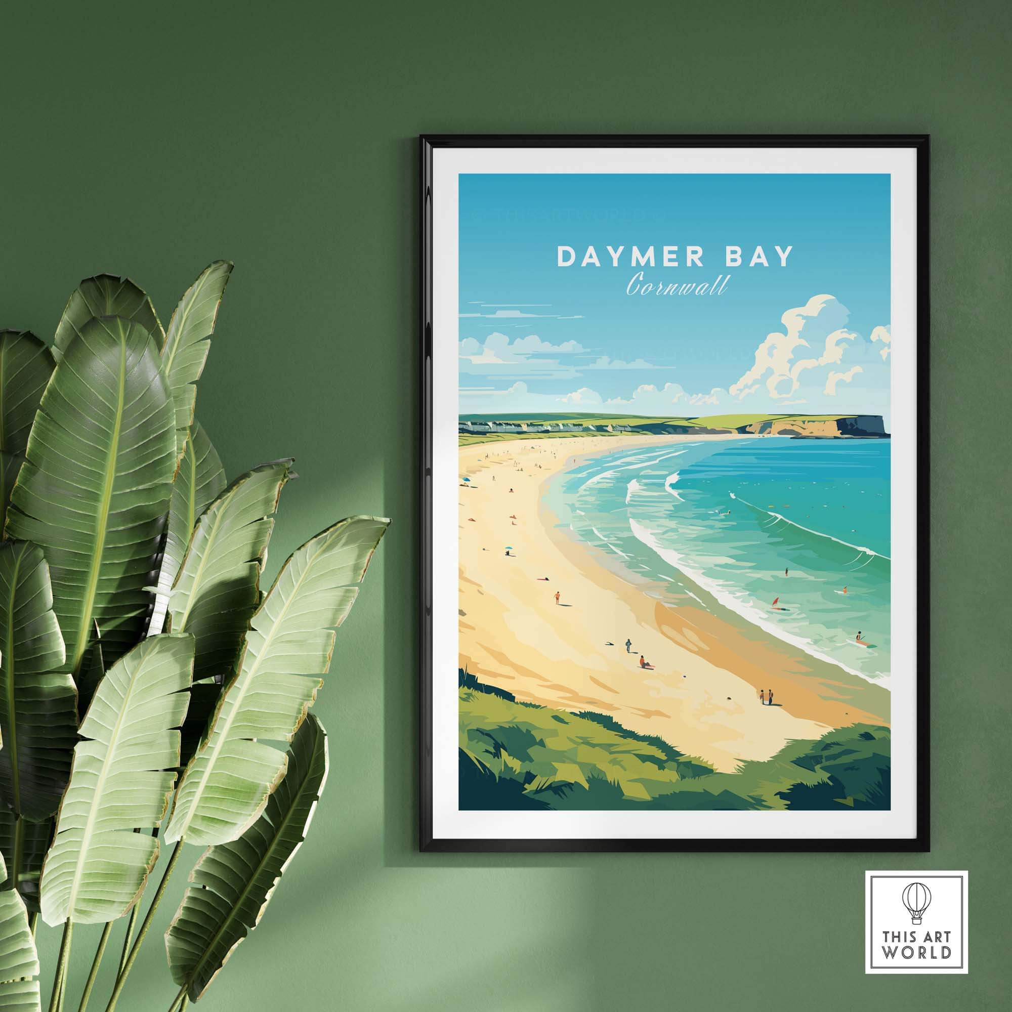 Daymer Bay Cornwall print showcasing a serene beach landscape, ideal for home decor and relaxation.