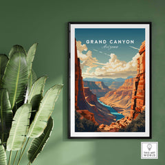 Grand Canyon art print framed on a wall, featuring Arizona's stunning landscape, perfect for home decor or gifts.