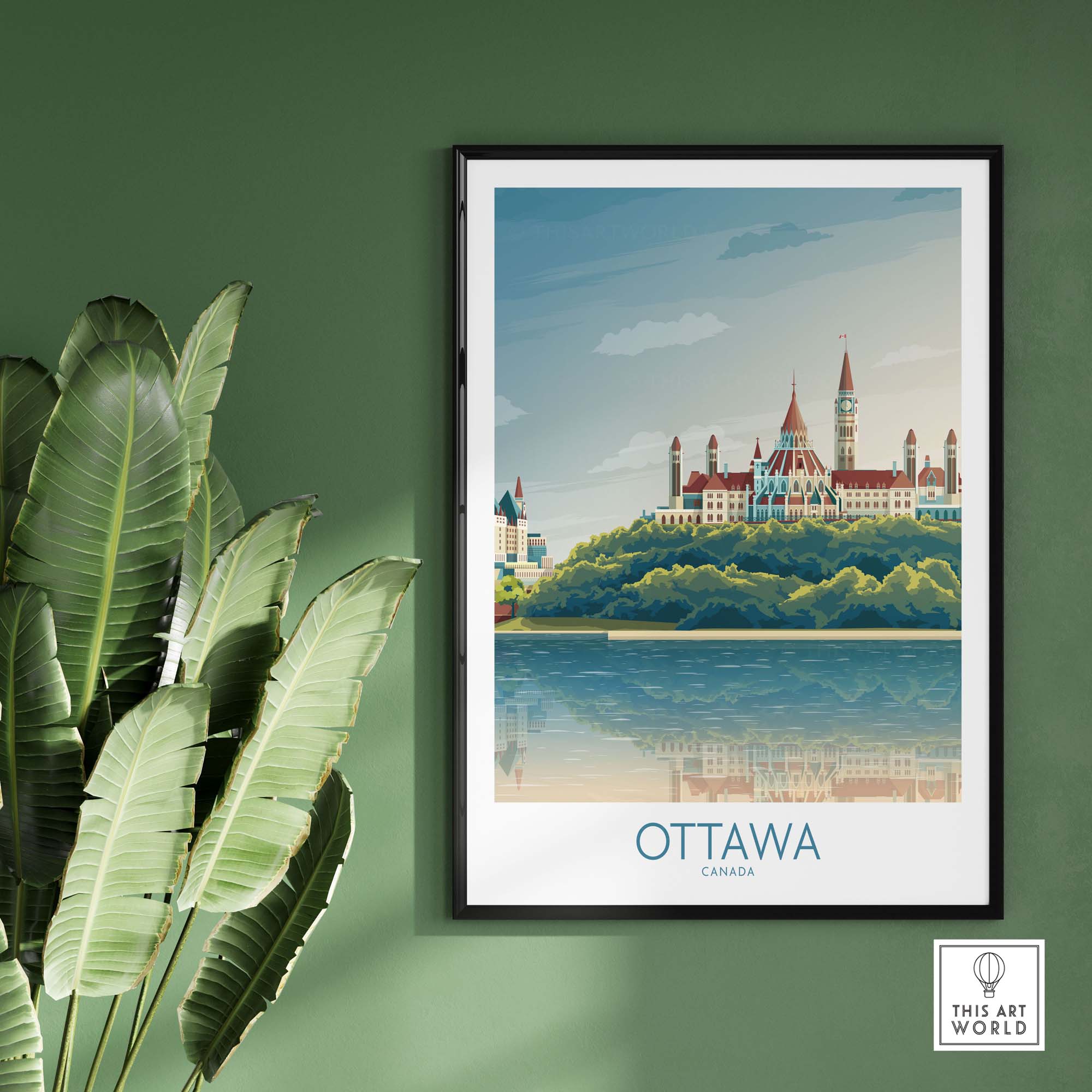 Ottawa Wall Art Print featuring natural scenery and iconic architecture, perfect for Canadian-themed decor.