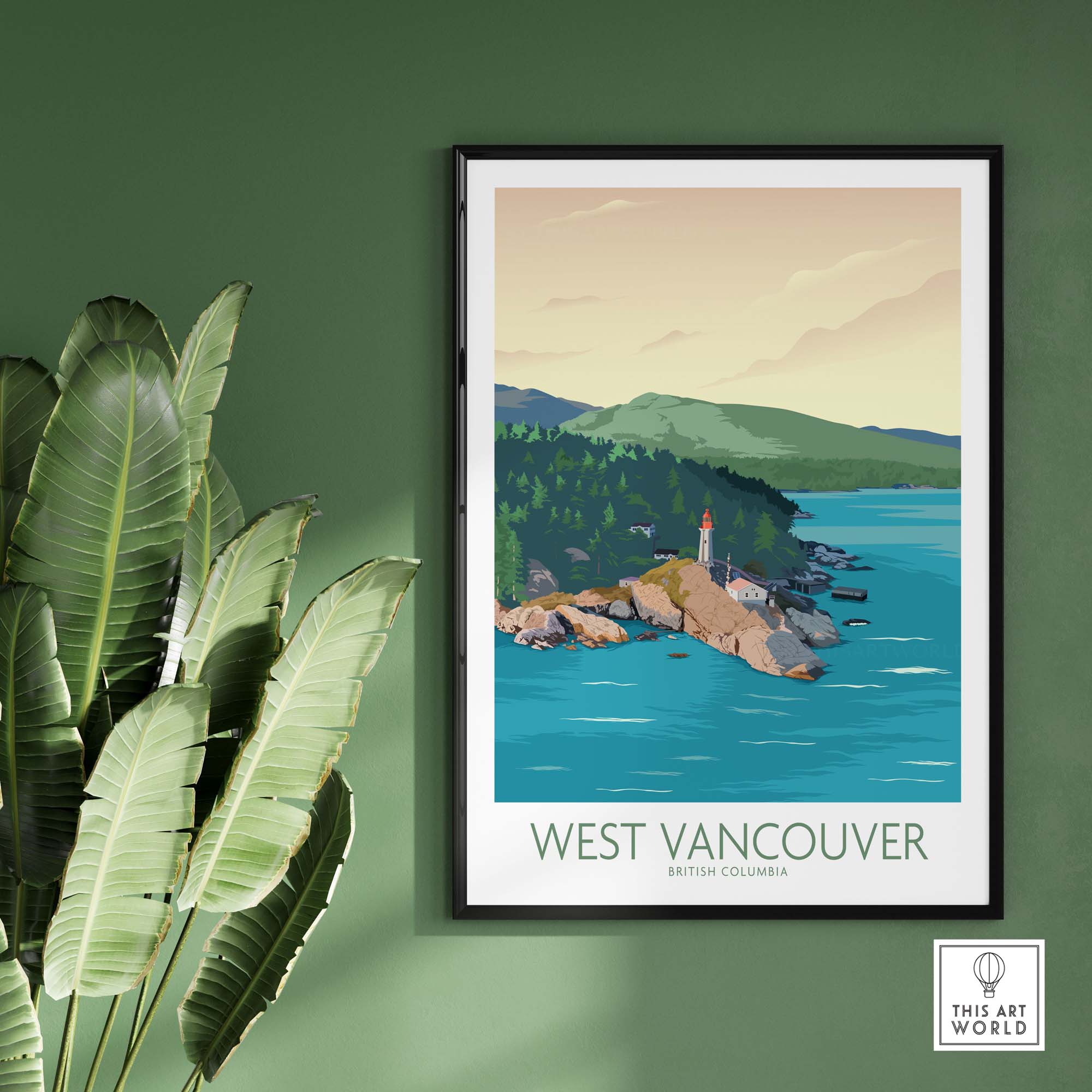 West Vancouver wall art print featuring a lighthouse and lush nature scenery in British Columbia.