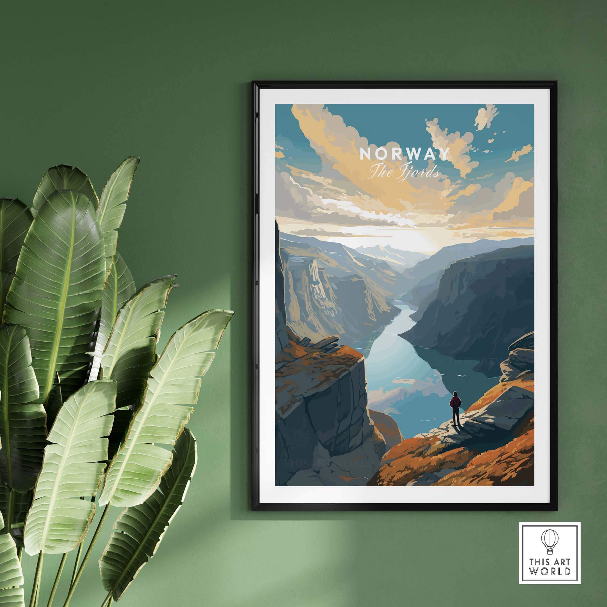 Fjord Wall Art Print featuring stunning Norwegian scenery, perfect for home decoration and inspiration.
