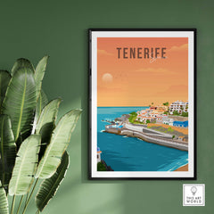 Tenerife Spain Travel Poster Print showcasing coastal views and vibrant colors, perfect for home decor and gift ideas.