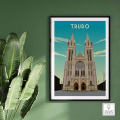 Truro Cornwall travel poster print showcasing the iconic cathedral, perfect for home or office decor.