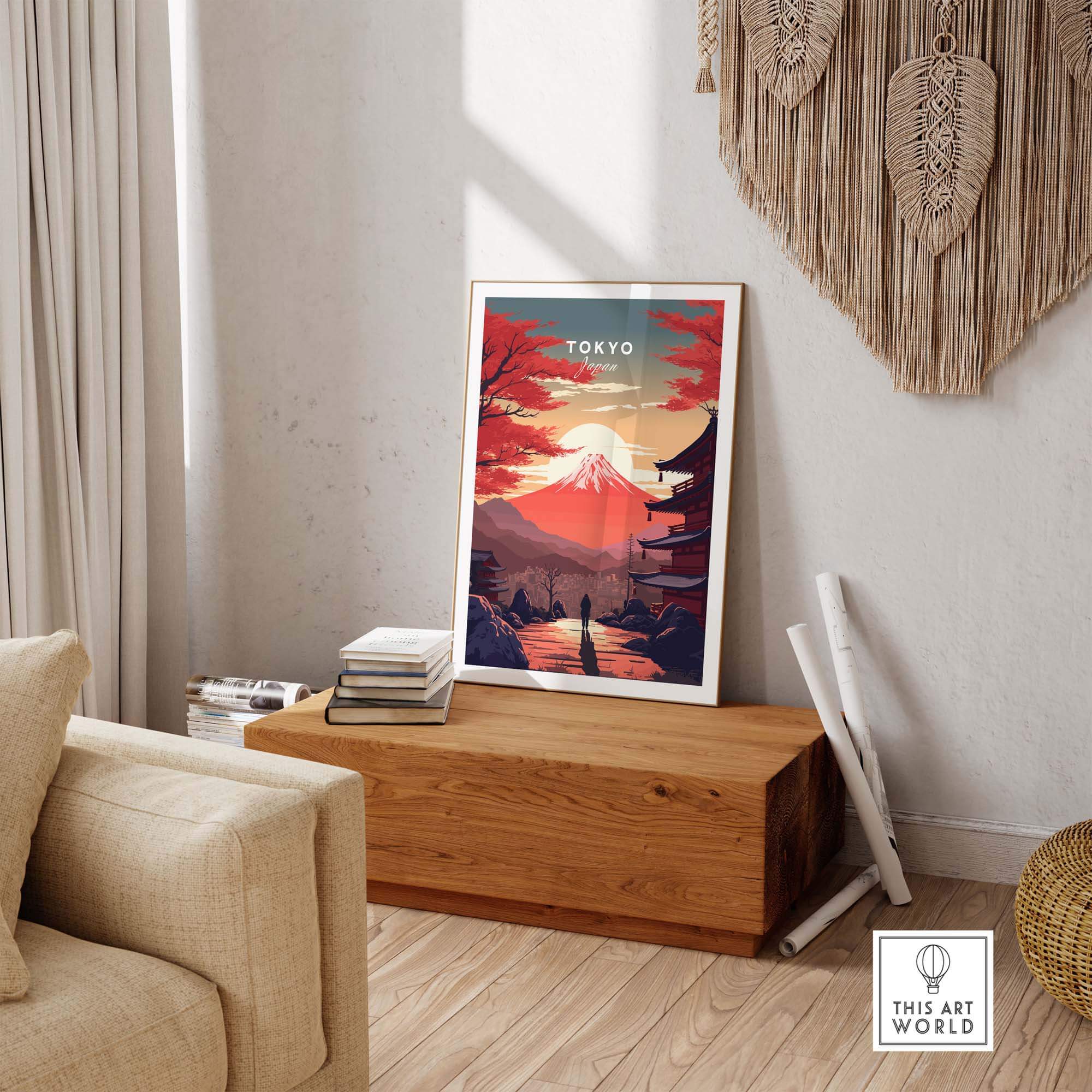 Stunning Tokyo wall art featuring Mount Fuji at sunset, perfect for home decor or a unique gift.