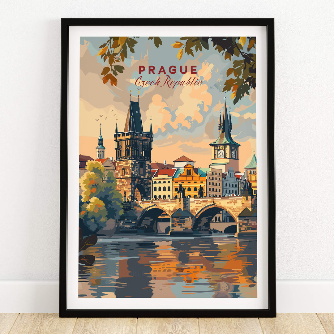 Prague Wall Art featuring scenic views of the city with vibrant colors and details in a framed print.