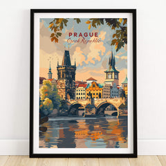 Prague Wall Art featuring scenic views of the city with vibrant colors and details in a framed print.