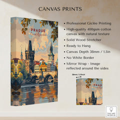 Prague Wall Art featuring stunning city views and vibrant colors on high-quality canvas prints.