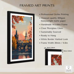 Prague Art Print framed, featuring professional Giclée printing and museum quality paper, showcasing Prague's architecture.