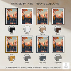 Prague Art Print framed in various colors including black, white, natural, brown, gold, silver, dark grey, and light grey.