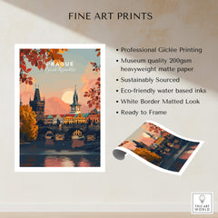 Prague Art Print showcasing the city's architecture with vibrant colors and eco-friendly materials.