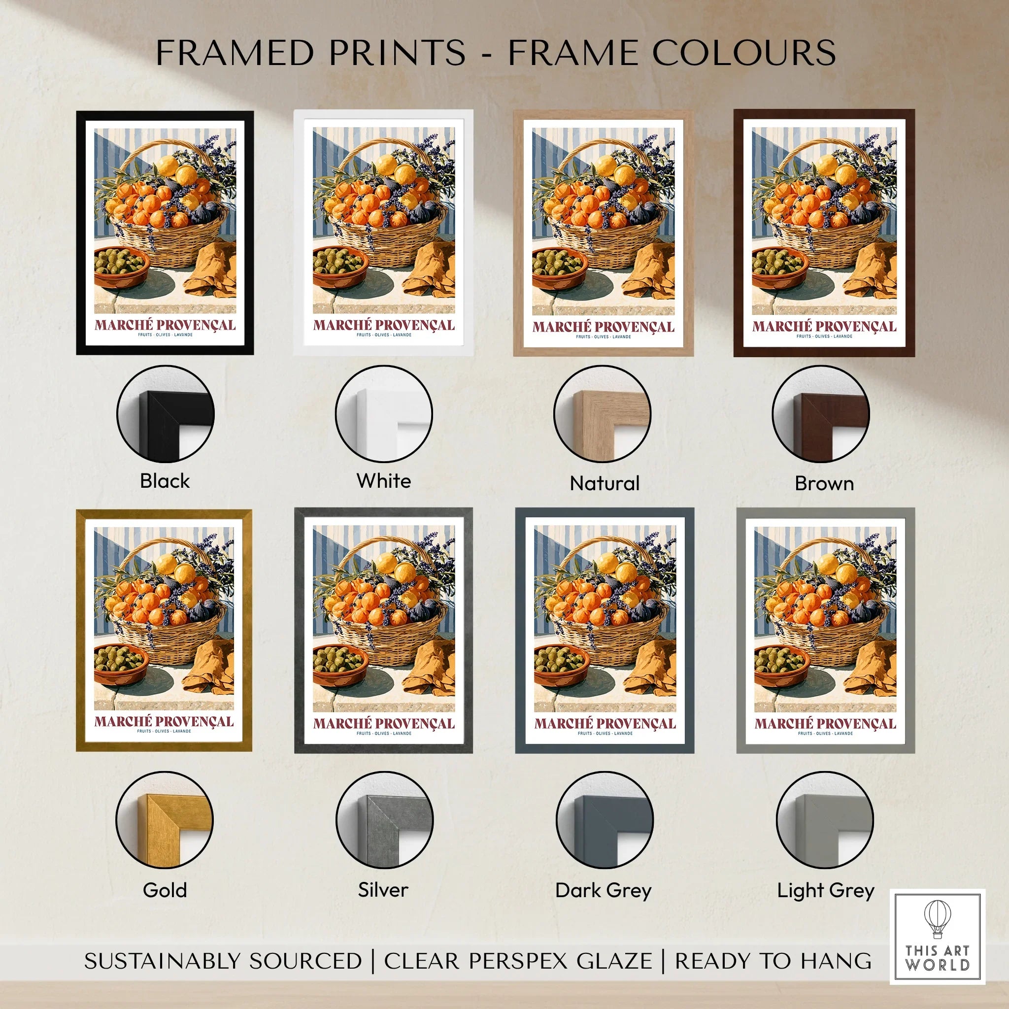 Provencal Market French Kitchen Wall Art - framed print colour options
