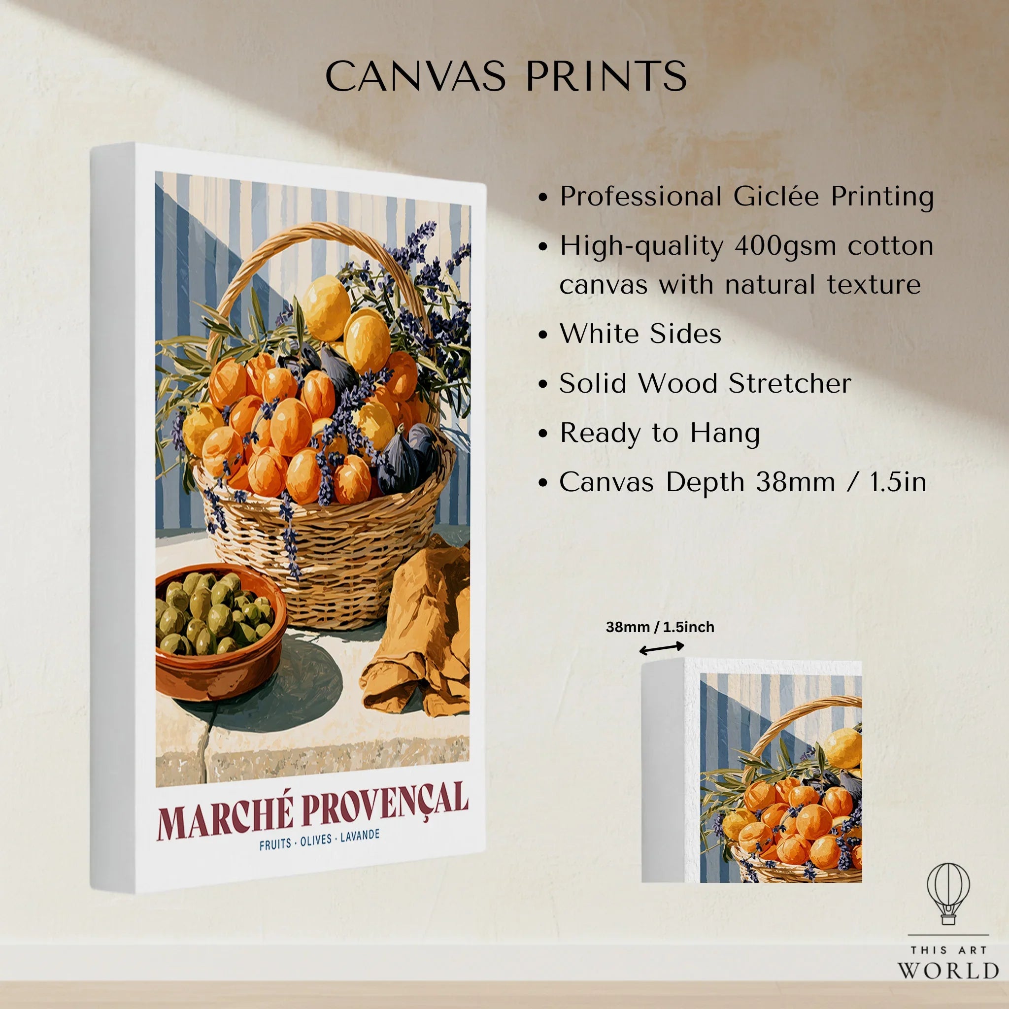 Provencal Market French Kitchen Wall Art - canvas print stretched cotton canvas details