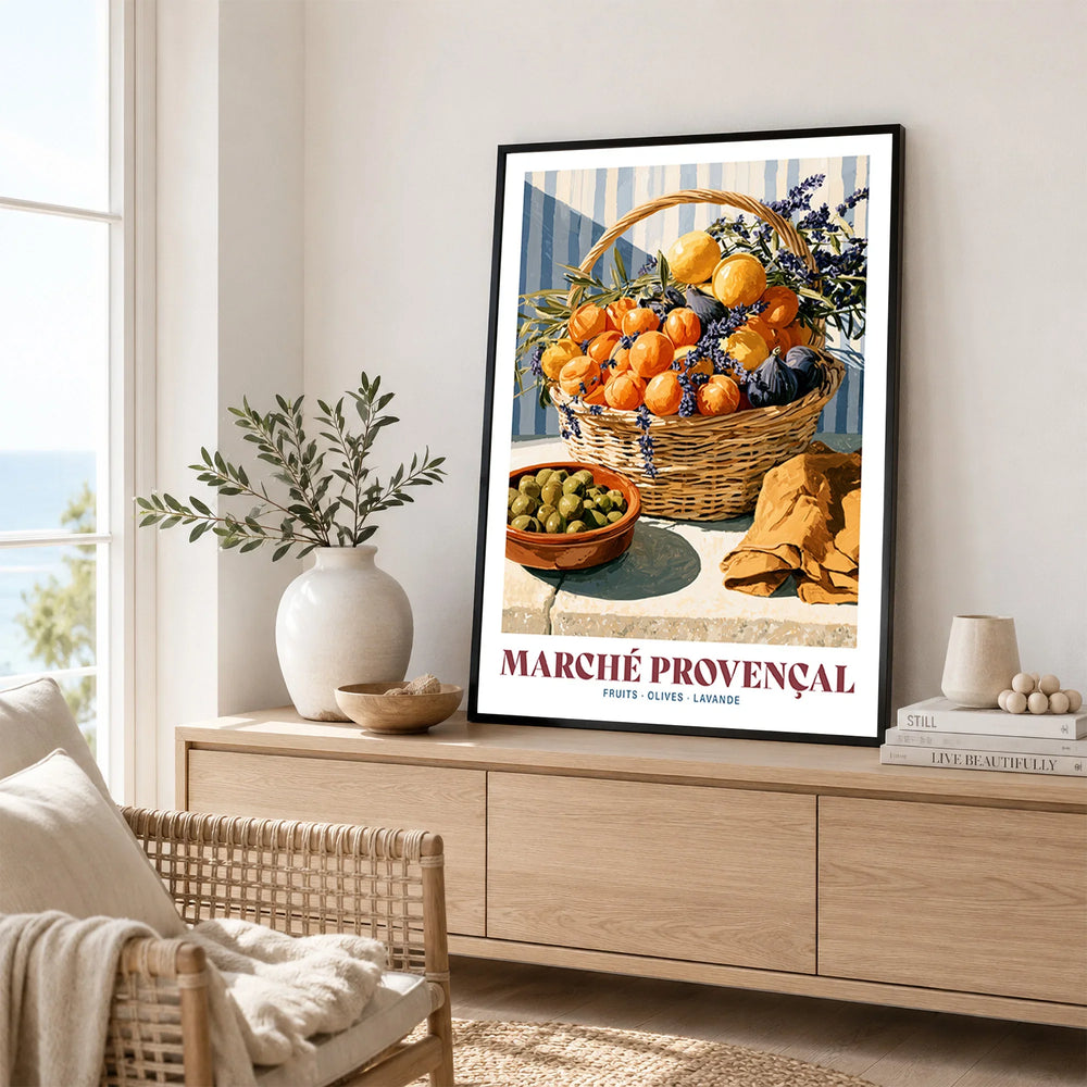 Provencal Market French Kitchen Wall Art - framed artwork living room lifestyle setting