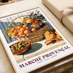 Provencal Market French Kitchen Wall Art - framed art print closeup gift unwrapped natural frame