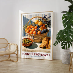 Provencal Market French Kitchen Wall Art - large framed print room setting chair plant