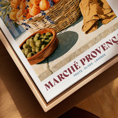 Provencal Market French Kitchen Wall Art - closeup framed canvas natural wood floating frame
