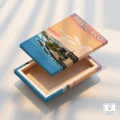 Puerto Rico travel poster canvas art with coastal skyline, perfect for home wall decor