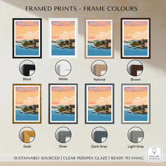 Puerto Rico travel poster in eight frame colors: black, white, natural, brown, gold, silver, dark grey, light grey
