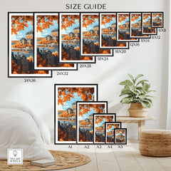 Quebec Travel Print featuring Château Frontenac size guide showcasing various frame options.