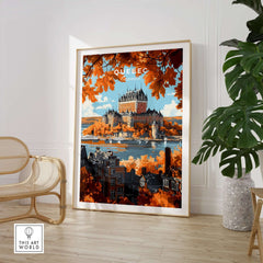 Quebec Travel Print featuring Château Frontenac in a vibrant autumn setting.
