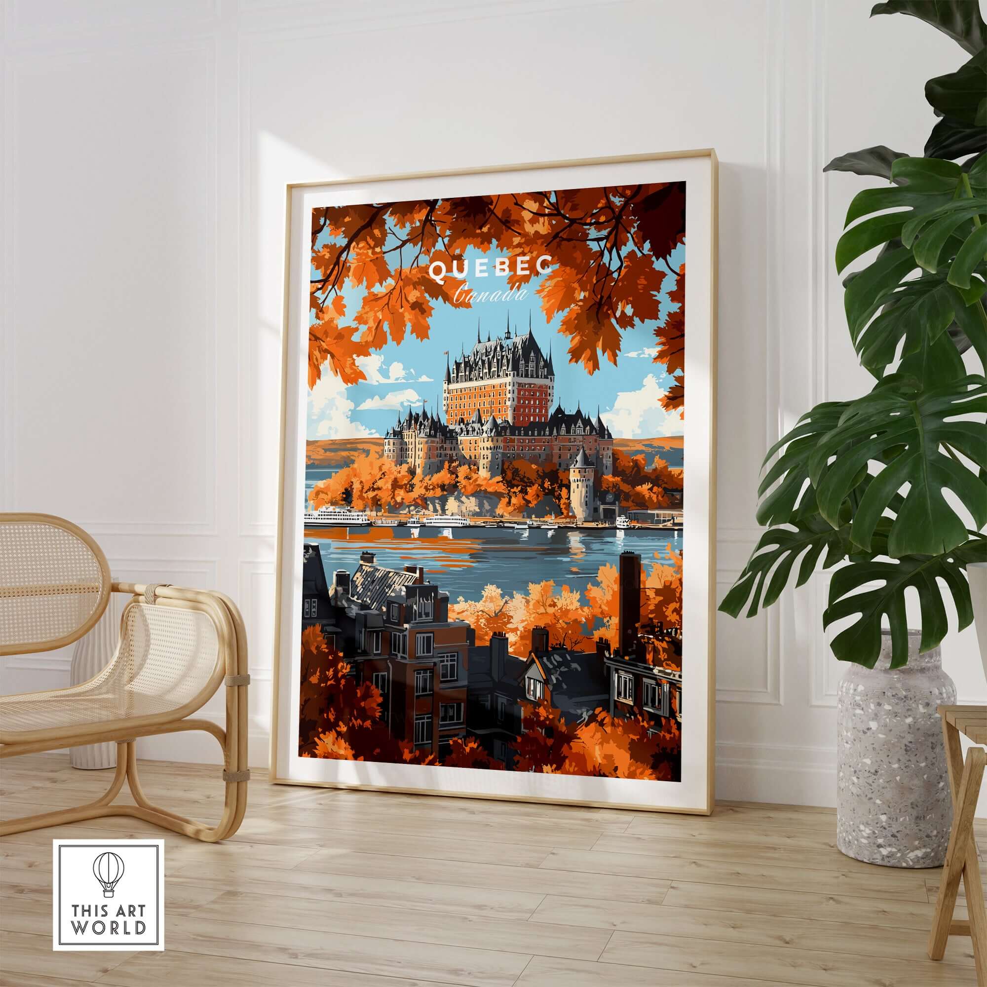 Quebec Travel Print featuring Château Frontenac in a vibrant autumn setting.
